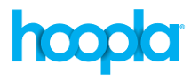 Blue text reading hoopla, with the two o's making an infinity symbol