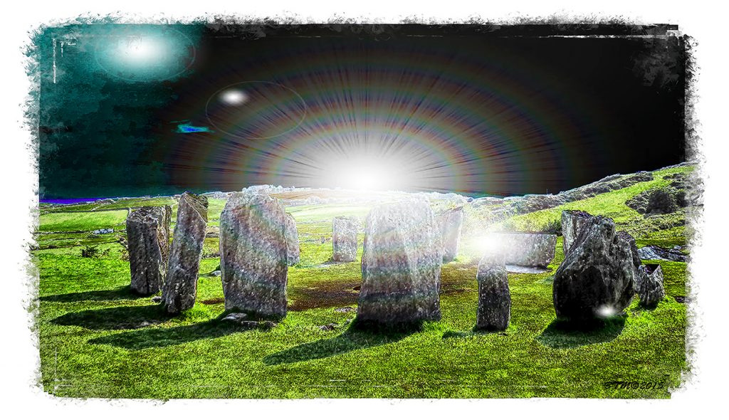 a stone circle at night