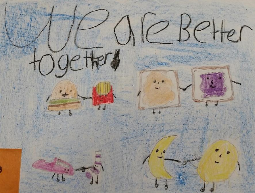 We are better together with drawings of food holding hands