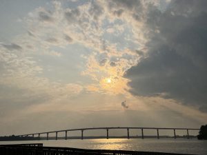 Solomons bridge with sun and clouds in the sky