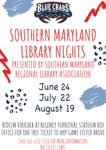 Voucher for a free ticket to Southern Maryland Library Nights at Regency Furniture Stadium