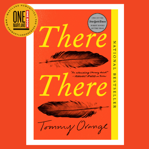 Book cover of There There, by Tommy Orange on an orange background