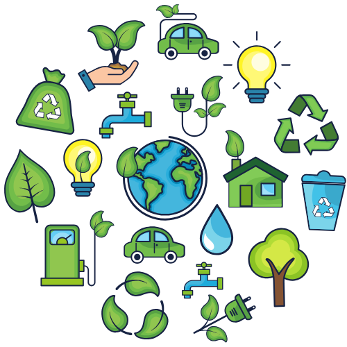 ecology and environment icons in a circle