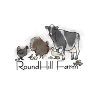 Round Hill Farm with a drawing of a chicken, turkey, cow, and duck