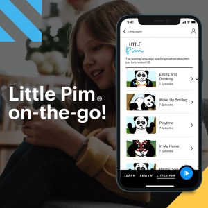 Little Pim on the Go. Smartphone showing 4 Little Pim videos featuring a panda