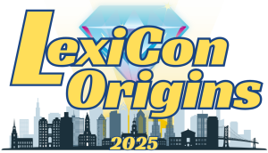 LexiCon Origins 2025 in yellow above a city skyline with a diamond in the background