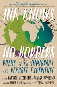Book cover of Ink Knows No Borders, featuring a green and blue ink blot in the shape of a globe