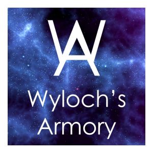 Wyloch's Armory logo, a combined W and A on a black and blue space background.