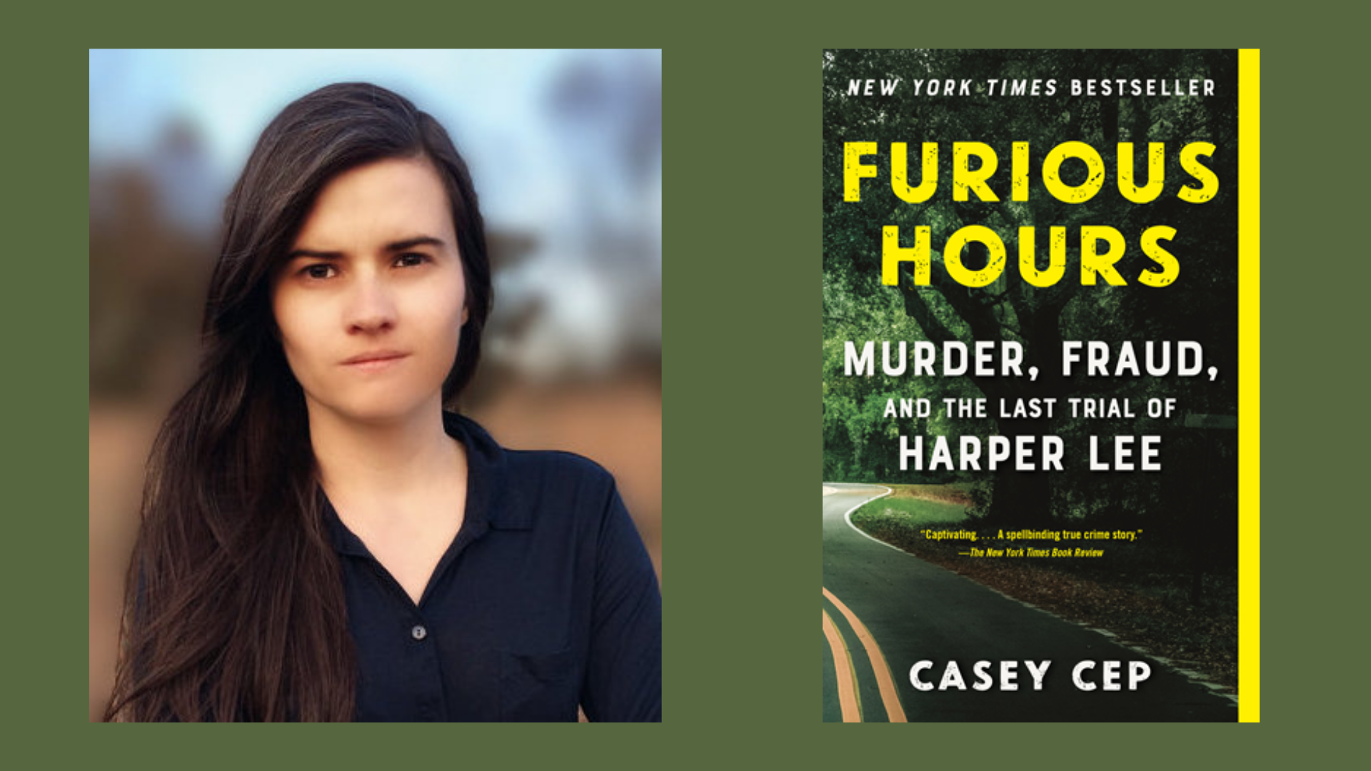 Photo of Casey Cep and book cover of Furious Hours