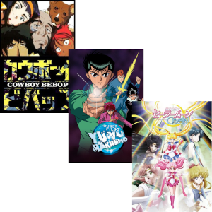 Anime covers of Yu Yu Hakusho, Cowboy Bebop, Sailor Moon Crystal