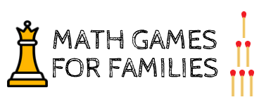 A chess piece and match sticks stacked in a pyramid, with text reading Math Games for Families