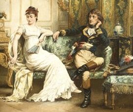 Painting of Napoleon and Josephine sitting on a loveseat
