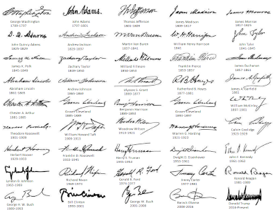 Signatures of 45 US Presidents