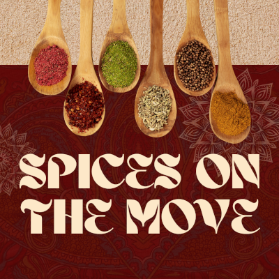 Six wooden spoons holding a variety of dry spices